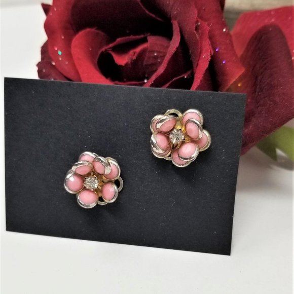 Pretty in Pink Flower Earrings Pierced